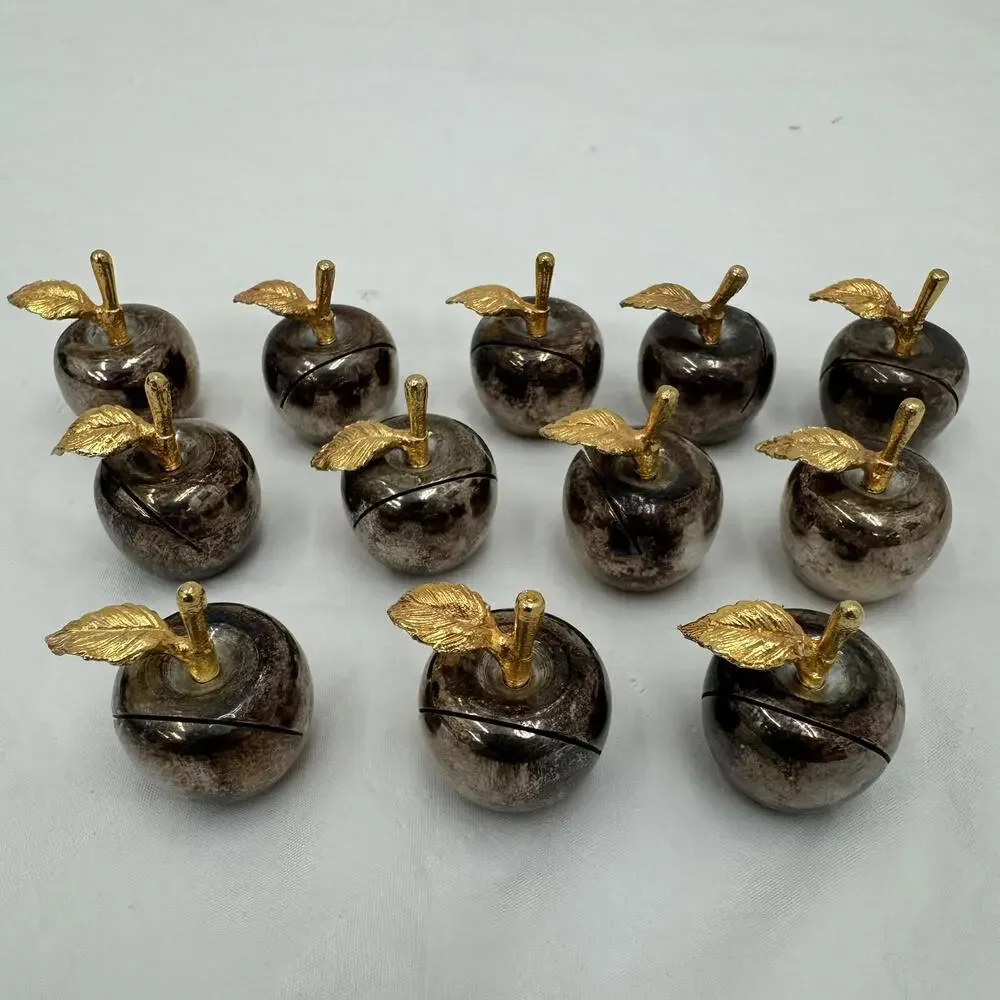 French Silver and Gold Plated Miniature Apple Place Card Holders 12 Vintage - Picture 5 of 8